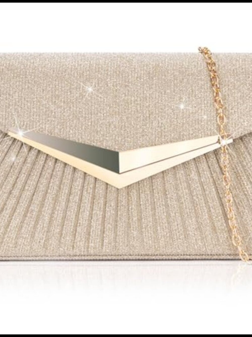 Pleated Sequins Evening Clutch with Detachable Chain Formal Bag